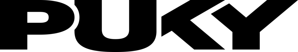 Logo von PUKY: Schwarze, fette Großbuchstaben in serifenloser Schrift auf weißem Hintergrund. Die Buchstaben stehen dicht beieinander.
